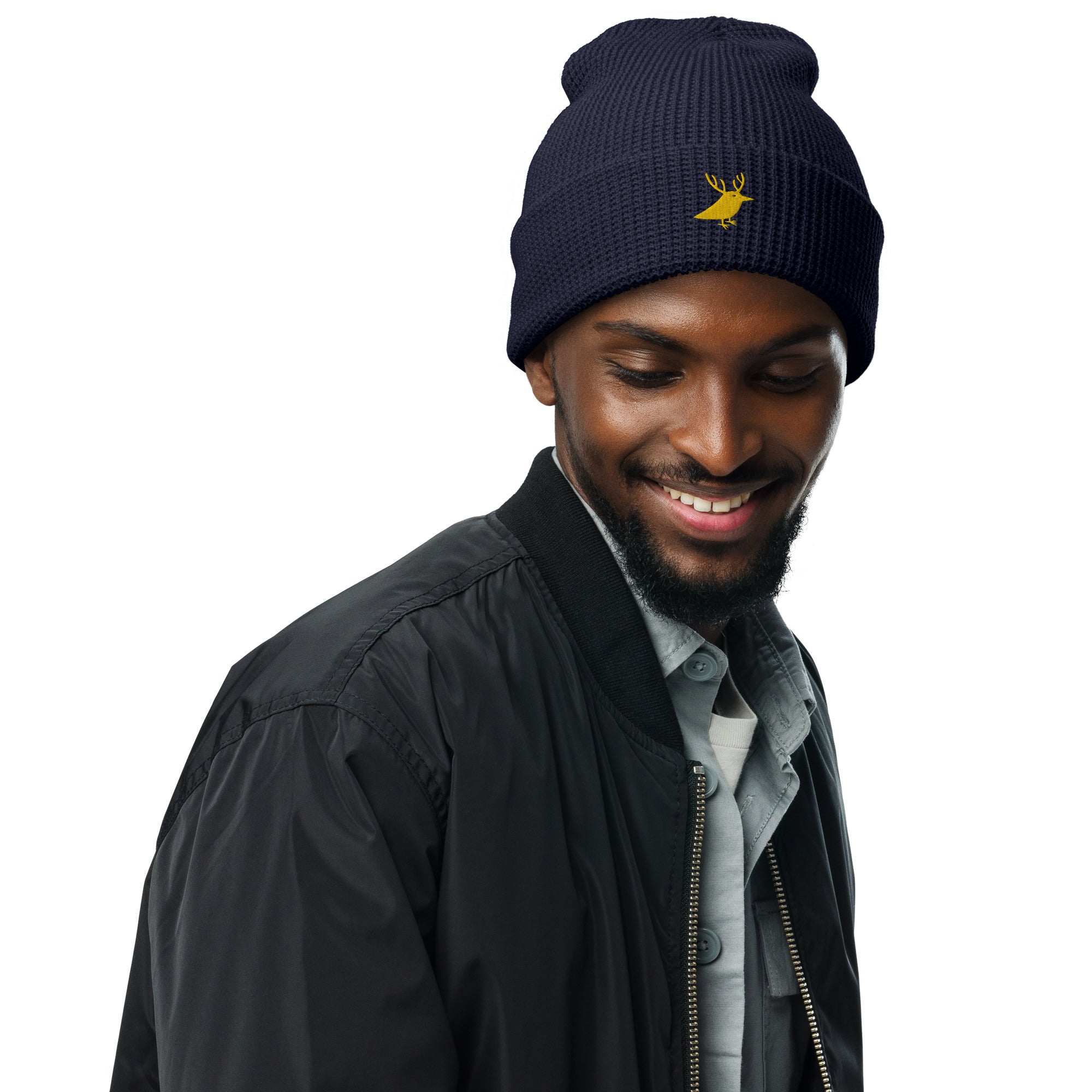 Men's waffle beanie for snowboarding and outdoor navy